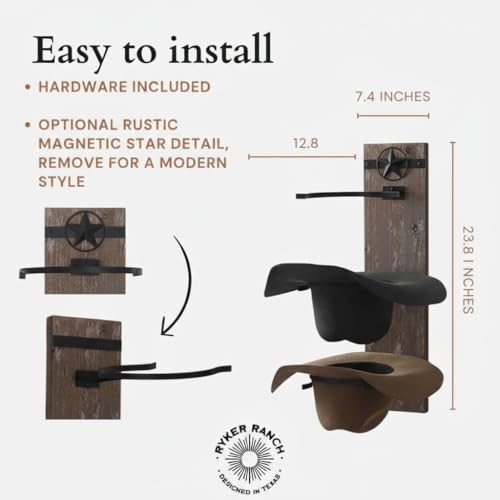 Rustic Wall Cowboy Hat Rack for 3 Hats - Brown