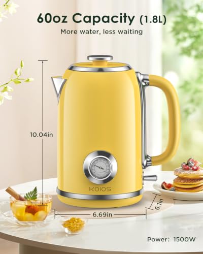 KOIOS 1.8L Electric Kettle with Temperature Gauge - Yellow Retro Design