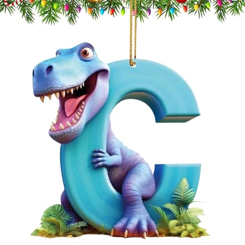 Dinosaur Ornaments for Christmas Tree,26 Letter Cartoon Pendant,Car Interior Pendant Letter,Cute Christmas Indoor,Dino Figures Hanging Gift, Funny Dinosaur Decor for Christmas Tree (C)