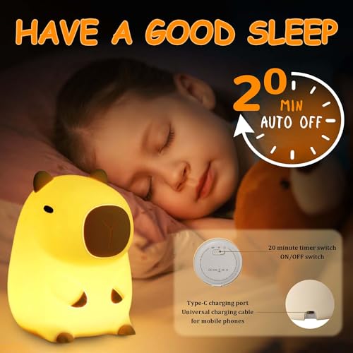 Capybara Night Light,Cute Silicone Squishy LED Animal Lamp,Dimmable Nursery Nightlight,Rechargeable Bedside Table Lamp with Touch Control,Xmas Birthday Gifts for Toddler,Breastfeeding