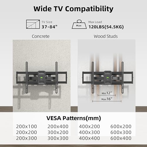 37-84 Inch Full Motion TV Wall Mount with Swivel & Tilt for Flat Screens