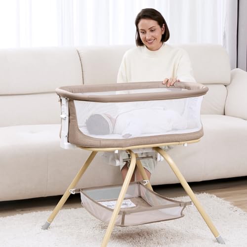 Angelbliss 3-in-1 Baby Bassinet Bedside & Rocking Crib Khaki