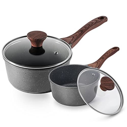 SENSARTE Nonstick Sauce Pan Set Gray Granite 1.5 & 2.5 Qt - Induction Safe