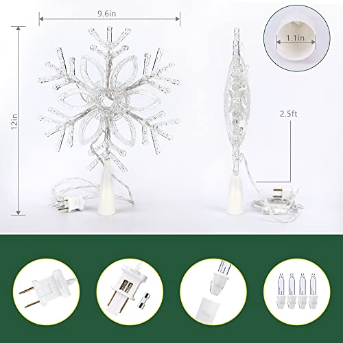 Brizled Clear Snowflake Christmas Tree Topper 9.5 inch with 10 Warm Lights