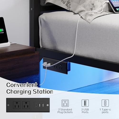 Queen Bed Frame with Headboard, Smart LED & Charging Station - OLEVS