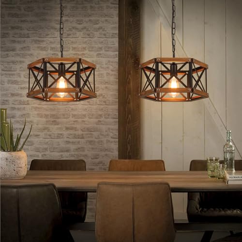 14.5 Inch Rustic Farmhouse Pendant Light Fixture with Adjustable Chain and Dimmable Switch - Black