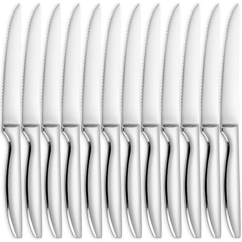 12-Piece Serrated Steak Knife Set - Dishwasher Safe, Silver Handles
