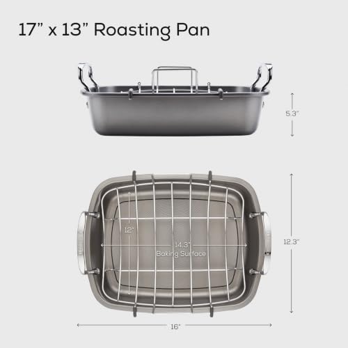 Circulon Total 17x13 Inch Nonstick Roasting Pan with U-Rack, Gray