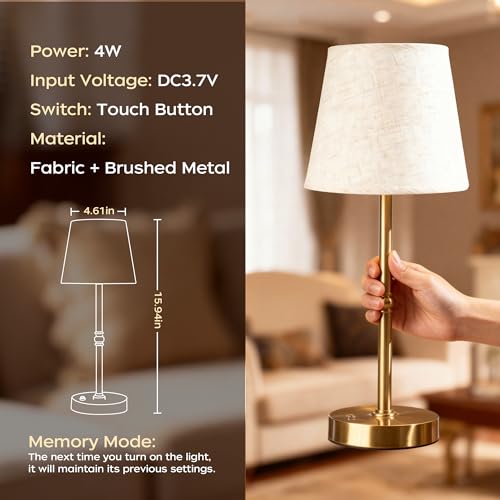 Gold Rechargeable Cordless Table Lamp - Touch Dimming, 6000mAh, 2 Pcs