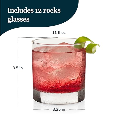 Libbey Whiskey Rocks Glasses Set of 12 - Heavy Base, 11 oz | Whiskey & Cocktail Glassware