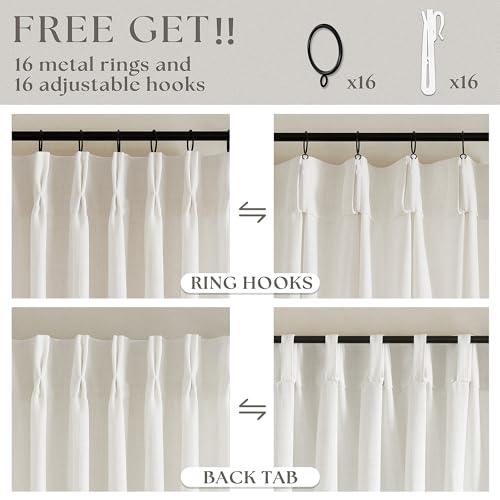 TWODRAPES Pinch Pleated Linen Curtains 105 Inches Long for Living Room
