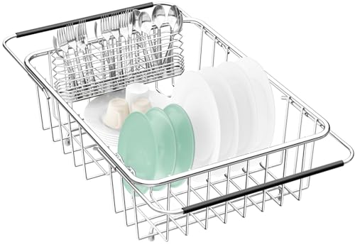 Fanbsy Medium Expandable Dish Drainer Rack in Sink - 14.96x11.02x5.35 Inches, Rustproof Stainless Steel Kitchen Organizer
