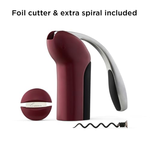 Rabbit Merlot Vertical Corkscrew Wine Opener with One-Pull Lever, Foil Cutter, 7.7 x 8.8 in