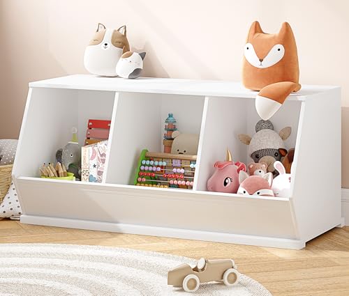UTEX 3-Cube Stackable Kids Toy Storage Cabinet with Bins - White