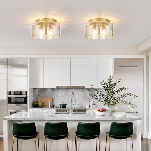 ZXFDWB Gold 15'' 3-Light Semi Flush Mount Ceiling Light Fixture for Foyer Kitchen Hallway