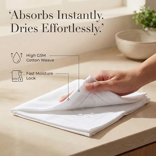 White Hemstitch Cloth Napkins Set of 12 - 20x20 Inches, 100% Cotton, Reusable & Hotel Quality