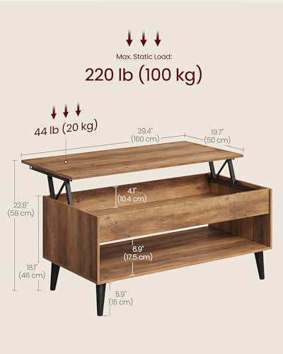 VASAGLE Lift Top Coffee Table with Hidden Storage, Modern Mid-Century Design