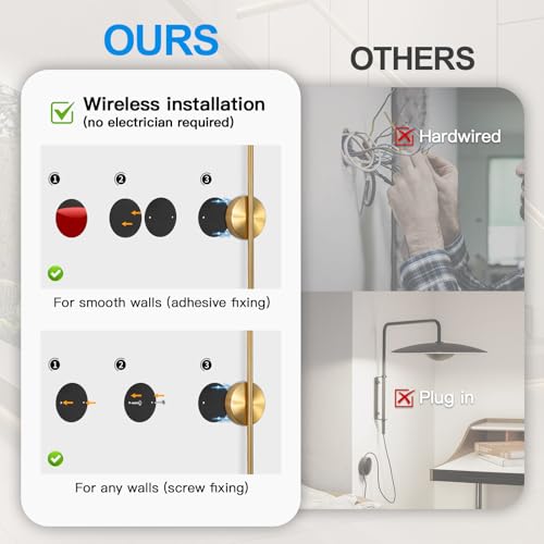 Gold Battery Operated Wall Sconces Set of Two - 24 Inch Wireless Modern Lighting