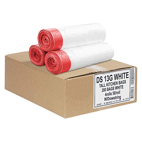 13 Gallon Drawstring Trash Bags - 0.9 Mil Heavy Duty Bulk 200 Count