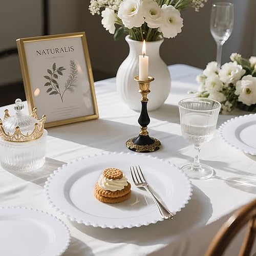 Disposable White Plastic Plates - Beaded Edged, Heavy Duty, 60pcs - Elegant Partyware