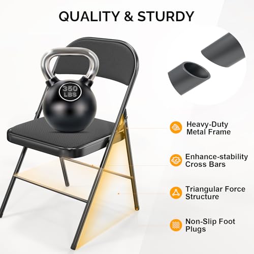 Black 6-Pack Foldable Camping & Indoor Outdoor Chair with Cushioned Seat