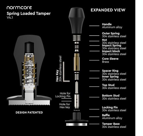 Normcore 58.5mm Coffee Tamper V4.1 with Click Sound Feedback, Spring Loaded Flat Base - Black