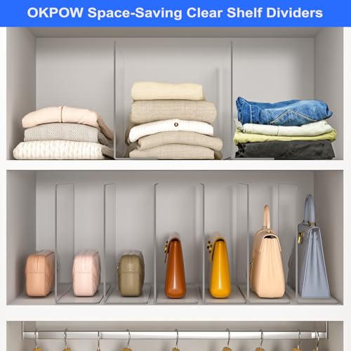 OKPOW 8 Pack Adjustable Clear Acrylic Shelf Dividers - 12" Tall x 11.8" Deep Closet Organizers