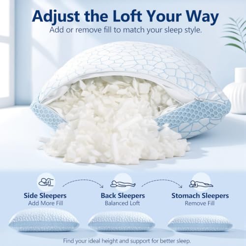QUTOOL Blue-Ice Plus Cooling Pillow - Standard Size Adjustable Memory Foam for Hot Sleepers