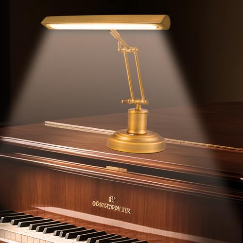 Vintage Gold Brass Finish Piano Lamp - Adjustable Desk Light for Music Stands