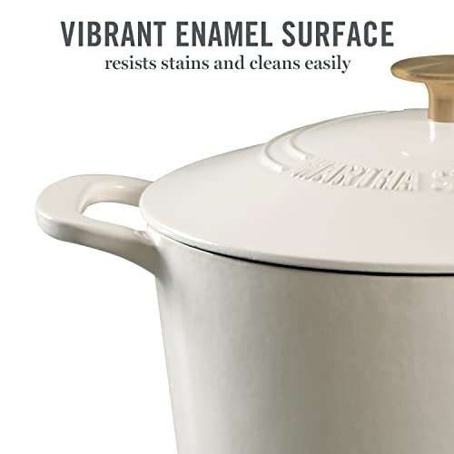 Dutch Oven - Linen White with Gold Knob 7-Quart Enamel Cast Iron Cookware