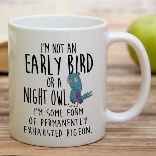 Retreez MOM046 White Exhausted Mom Mug - Funny Exhausted Pigeon Gift