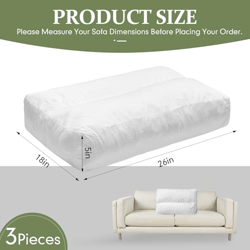 3 Pack Shredded Foam Sofa Back Cushions - Lumbar Support Pillow 26x18x5 Inch