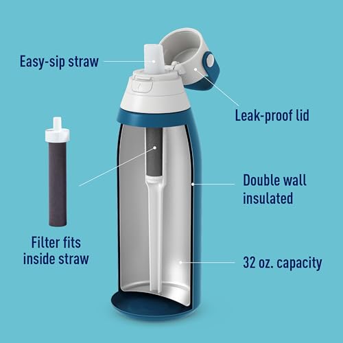 Brita Stainless Steel Water Bottle with Filter - 32 oz Marina - Reusable & Insulated