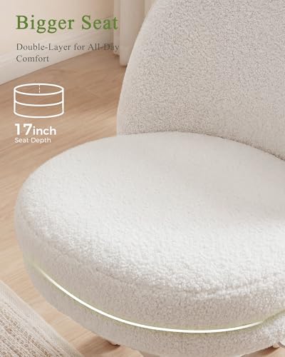 TV Cream Small Teddy Velvet Vanity Chair with Back & Bow Pillow - Adjustable Office Stool