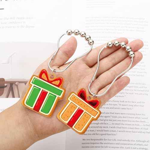 12 Pcs Christmas Gingerbread Shower Curtain Hooks Bulk Gingerbread Man Bathroom Accessories Set Xmas Candyland Winter Christmas Shower Acrylic Rustproof Hooks for Bedroom Bathroom Decor