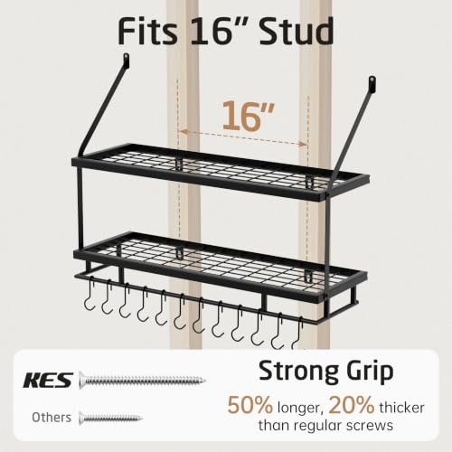 KES 30-Inch Black Wall Mount Pot Rack with 12 Hooks for Kitchen Storage