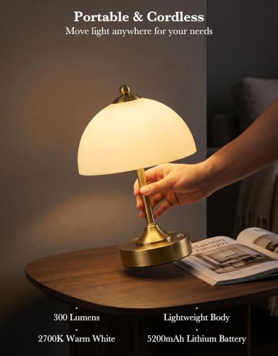 ROTTOGOON Gold Cordless Table Lamp with 5200mAh Battery, Dimmable Touch Nightstand Light