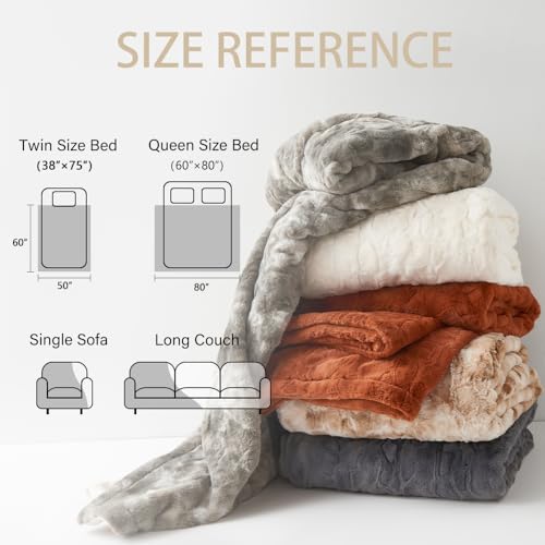 Krifey 60x80in Faux Fur Throw Blanket – Super Soft Plush Bed & Sofa Blanket, Camel