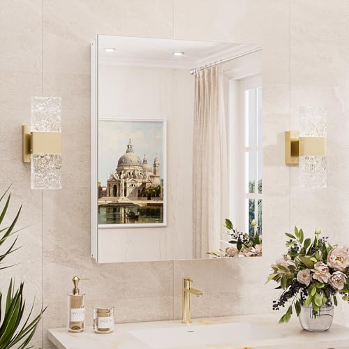 TokeShimi White 20x26 Inch Frameless Medicine Cabinet Mirror with Adjustable Shelves
