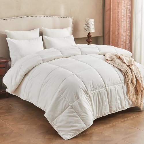 KUSNUG Organic Cotton & Australian Wool Hybrid Comforter King – Year-round, White