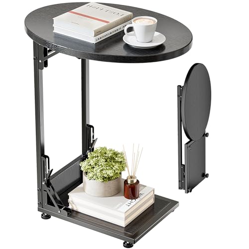 Elbourn Black Folding C-Shaped Side Table - Compact Sofa & End Table