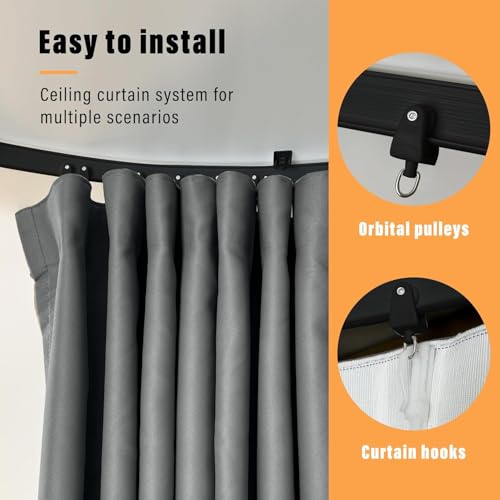 MaKefeile Blackout Room Divider Curtains with Ceiling Track Set - 150W x 96L, Pack of 1, Black