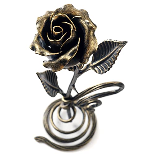 Hand-Forged Bronze Metal Rose Sculpture - Romantic Gift for Anniversaries & Special Occasions