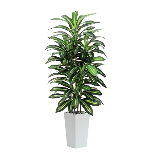 White 5FT Artificial Dracaena Tree Indoor Outdoor Faux Plant with Planter