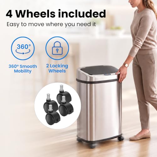 13 Gallon Touchless Sensor Trash Can with Odor Filter and Wheels