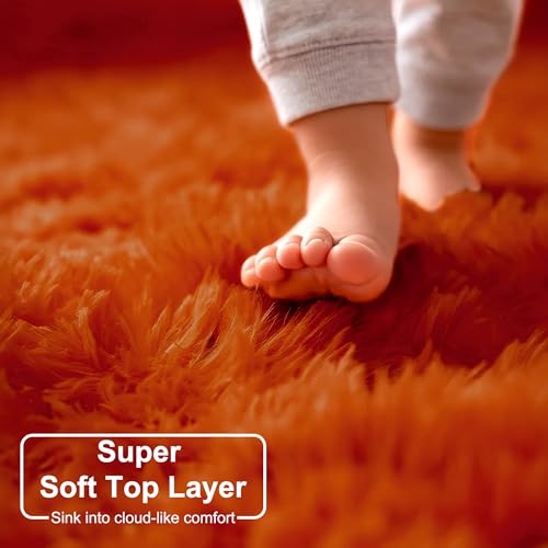 Amdrebio Burnt Orange Fall Fuzzy Shag Area Rug 5x7 - Kid & Living Room Decor
