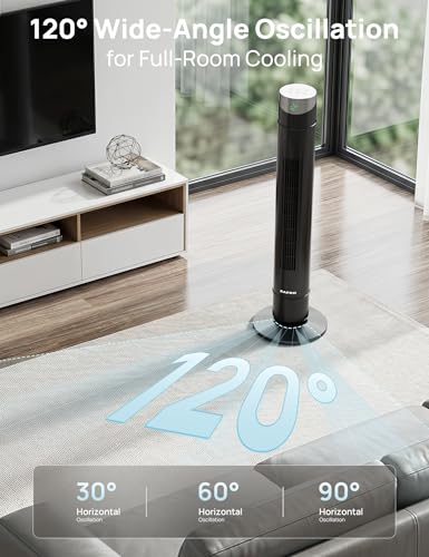 ZAFRO Black 42-Inch Smart Tower Fan with App Remote & Voice Control