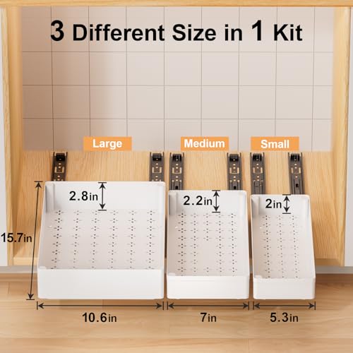 Delamu White 3-Piece Pull Out Cabinet Organizer Set - 15.7" Deep Kitchen & Bathroom Storage
