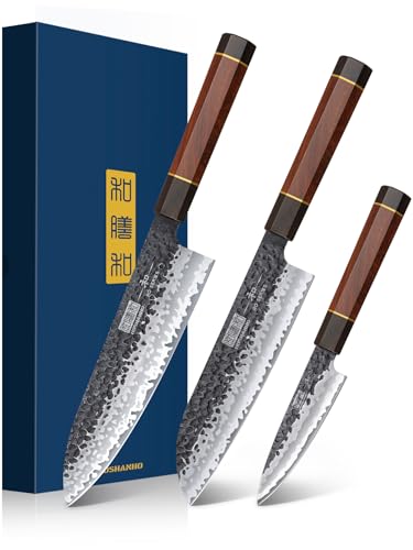 HOSHANHO 3-Piece Chef & Santoku Knife Set - High Carbon Steel Kitchen Knives