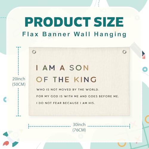 Lacama Christian Wall Decor for Boys Room,Baby Boys Nursery Decor,Bible Verse Wall Linen Hanging Banner Flags,I Am The Son of A King Neutral Wall Decor,Birthday Christmas Gift 30x20 Inch